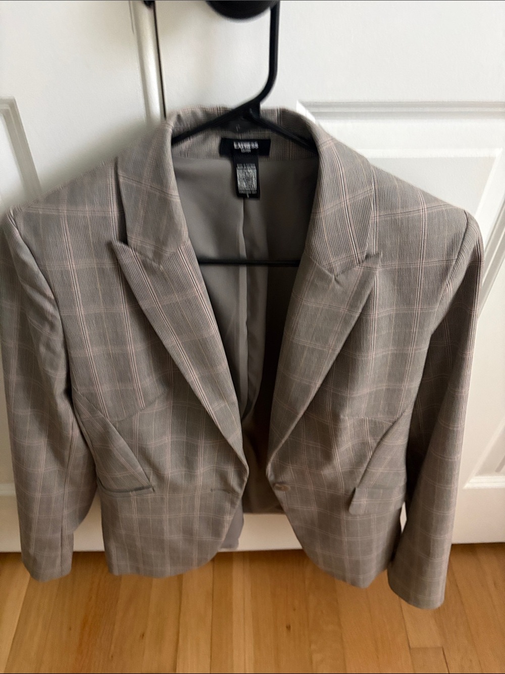 Express Editor Light Gray Plaid Blazer with Subtle Pink Windowpane
